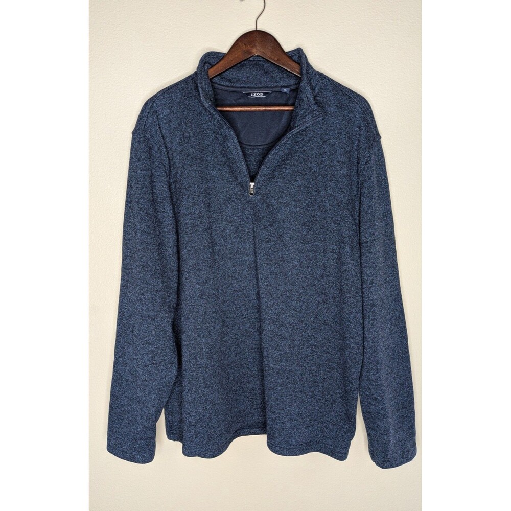 IZOD Men’s 2XL Quarter Zip Pullover Sweater Blue Heather Fleece 1/4 Zip
